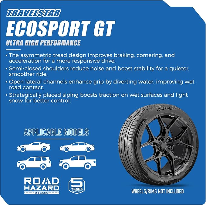 Set of 2 (Two) Ecosport GT Ultra High-Performance 295/25R22 All Season Passenger Tire Set 295/25/22 295/25ZR22XL 97W XL Dual Tread Design for Sports Cars & Luxury Sedans[TIRE ONLY]