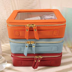Toiletry bag waterproof cosmetic organizer with with handle large opening for travelling car organizers (Orange)