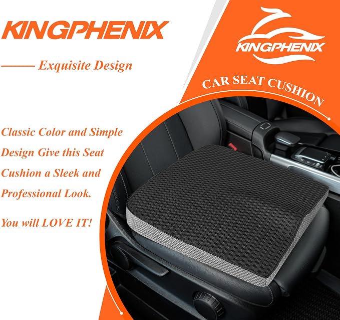 Premium Car Seat Cushion, Memory Foam Driver Seat Cushion to Improve Driving View- Coccyx & Lower Back Pain Relief - Seat Cushion for Car, Truck, Office Chair (4D Mesh Classic Black)