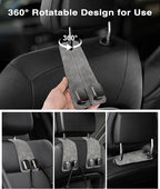 Car Purse Holder Hook, 2PCS Car Hooks for Headrest Luxurious Leather 100% Metal Car Hangers for Seat Multifunctional Car Bag Hook Car Seat Back Storage Hook Accessories (Grey)