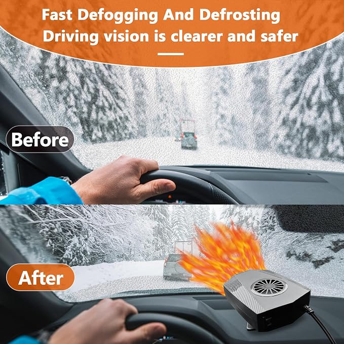 Car Heater,12V Fast Heating and Cooling Fan Portable Windshield Defogger and Defroster Plug into Cigarette Lighter(Red Black）