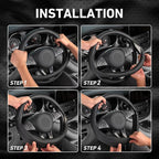 Black Car Steering Wheel Cover Medium Size 14.5-15 inch (37-39 cm), Breathable Microfiber Leather