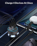 for iPhone 17 16 15 Pro Max Car Charger, 2-Pack 90W 4-Port Car Charger USB C Fast Charge Cigarette Lighter Adapter Accessories with 240W 3FT USB C Cable for iPhone 17/17 Pro/Air/16/15 Pro Max, Android