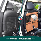 Orange Car Seat Organizer for Kids Backseat Kick Mat with Adjustable Strap Back of Seat Protector for SUV Cars Vehicle 2 Pcs