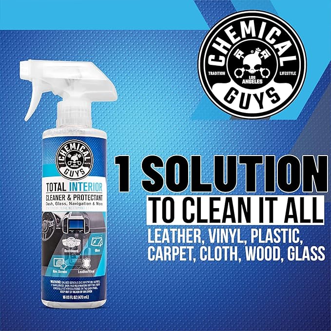 Total Interior Cleaner & Protectant 16 oz with Professional Grade Microfiber Towel - Car Interior Cleaning Kit for Dash, Seats, Carpet, Glass, Vinyl, Leather, and Plastic