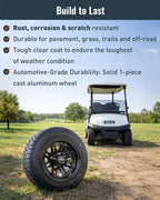 10 inch Golf Cart Wheel Tire Combo Kit, RT103 Gloss Black 10x7 Rim 205/50-10 Low Profile Tire, No Lift Kit Required, Fits Club Car Precedent EZGO TXT RXV Yamaha G1-G29, One Single