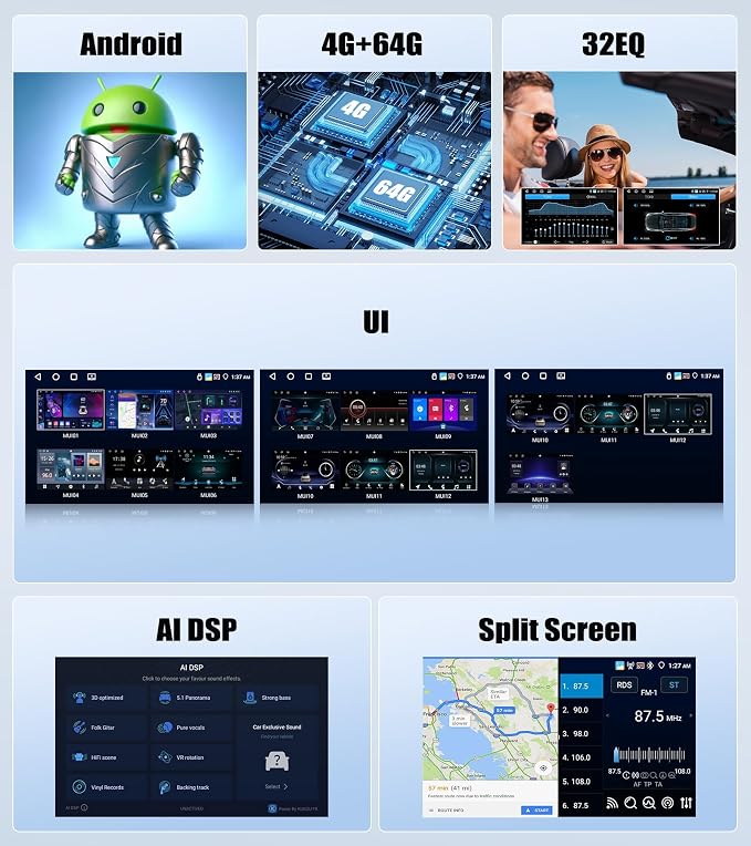 4G+64G Android Car Stereo for Ford Explorer 2005-2010 10.1 Inch Touch Screen with CarPlay Android Auto Mirror Link UI Bluetooth FM GPS Navigation WiFi FM SWC Shot Cut Backup Camera MIC