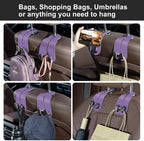 CoBak Purse Hook for Car - Universal Premium Stitched Leather and Aluminum-Magnesium Alloy Double Car Seat Back Storage Hook for Purses, Handbags, Bags (2 Pack),Amethyst Purple