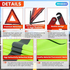 2 Pack Emergency Triangle + 2 Pack Reflective Vest, Foldable Reflective Emergency Triangles Roadside with Reflective Warning Vest, Base Roadside Triangle Kit, Roadside Emergency Car Kit