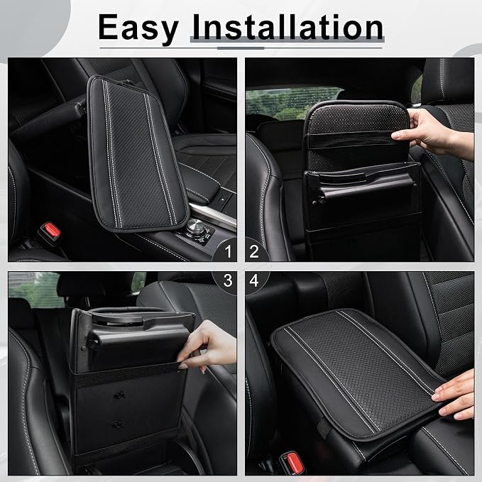 Car Center Console Cover, Upgraded Leather Car Armrest Cushion, Universal Waterproof Cushion Pad, Non-Slip Car Interior Accessories, Fits Most Sedans SUVs Trucks (Black-Slivery)