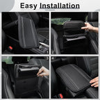 Car Center Console Cover, Upgraded Leather Car Armrest Cushion, Universal Waterproof Cushion Pad, Non-Slip Car Interior Accessories, Fits Most Sedans SUVs Trucks (Black-Slivery)