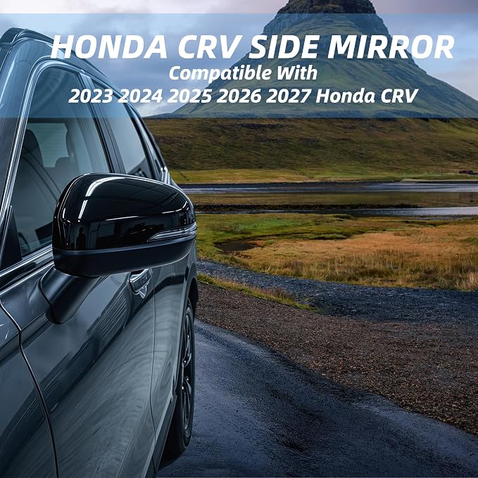 Left Driver Side Mirror Compatible With 2023 2024 2025 2026 2027 Honda CRV With Power Glass Heated Turn Signal Light Blind Spot Light Manual Folding 8-Pins Black