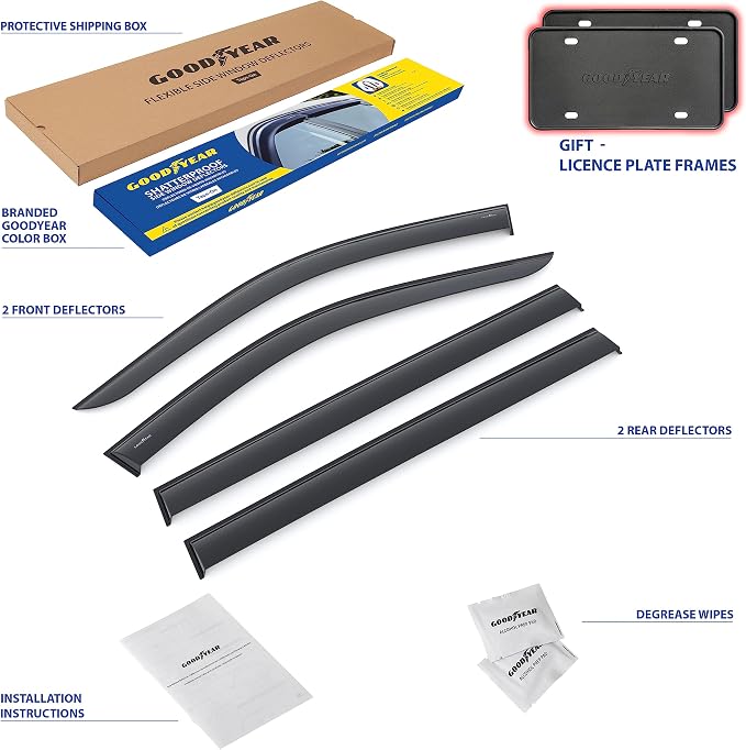 Goodyear Shatterproof Window Deflectors for Jeep Grand Cherokee L 2021-2026, Tape-on Rain Guards, Window Visors, Vent Deflector Visor, Car Accessories, 4 pcs. - GY008929