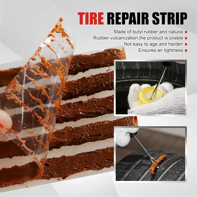 10-Piece Economical Tire Repair Kit – Flat Tire Plug Kit with T-Handle Tools, Storage Case – Fix Punctures Fast, – Ideal for Car, Truck, Motorcycle, ATV