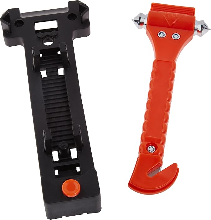 Emergency Escape Tool, Window Breaker and Seatbelt Cutter, Car Safety Hammer with Protective Bracket, Bright Orange, 4 Pack, SW-835