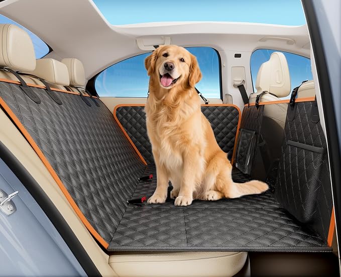 Dog Car Seat Cover for Back Seat, Back Seat Extender for Dogs 52 * 24.4in, Foldable in The Car, Hard PVC Panels Bottom Support to 330 lbs, for Cars/Mid-Size SUV/Small Truck