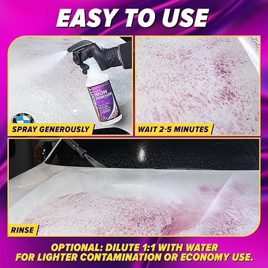 Iron Remover Car Detailing – Iron Decon Spray, Pulls Out Brake Dust, Rust & Fallout - Contaminant Removal for Car Paint & Wheels, pH Neutral Formula - 16 fl. oz. (Pack of 2)