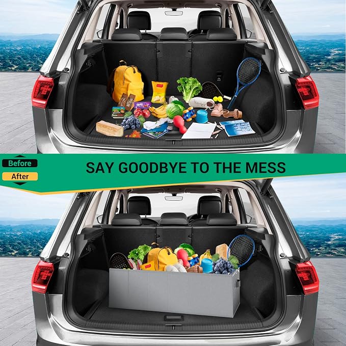 Trunk Organizer for Car, Car Organizer, Sturdy Trunk Organizer for SUV, Non-Slip Bottom, Storage Organizer for Sedans, Van, Jeep, Grocery, Large 3 Compartments, Blue 32"×13"×10.6"