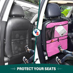 Hot Pink Car Seat Organizer for Kids Backseat Kick Mat with Adjustable Strap Back Seat Protectors for SUV Cars Vehicle 2 Pcs