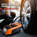 Bullseye 12V DC Car Tire Inflator Portable Air Compressor - Rapid 2 Minute Inflation, Auto Shut-Off, Max 150 PSI, Easy Cord Storage, Digital Pressure Gauge, LED Display (Orange) - As Seen on TV