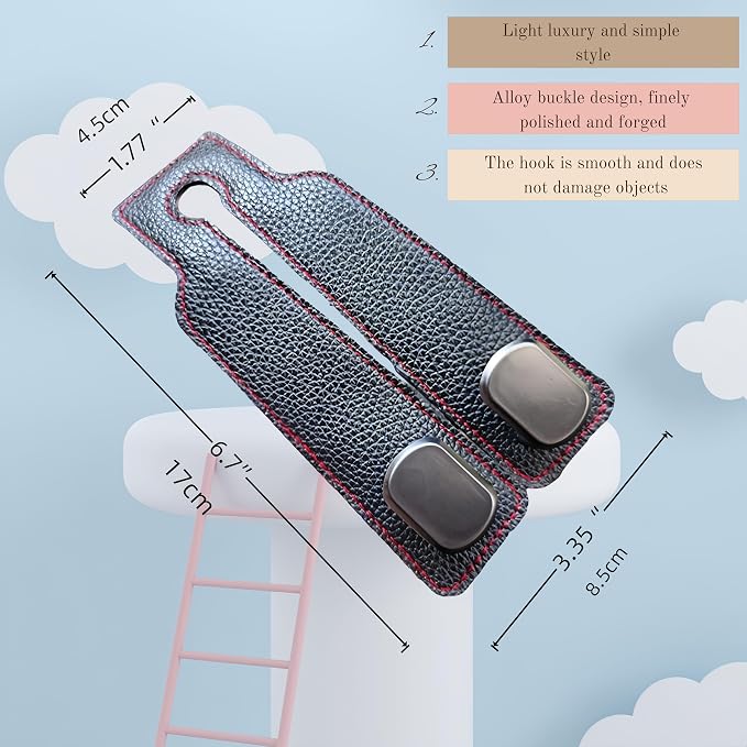 Coozyland Car Hooks, Coozy Land Metal Multi-Function Leather Car Headrest Hooks, Universal Double Hook Car Seat Back Storage Hooks for Wallets, Handbags, Bottles, Trash Bags, etc(Black 4-Pack)