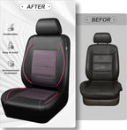 Piping PU Leather Car Seat Cover Full Set,Inside Zipper Design and Reserved Opening Holes，Airbag Compatible,Universal FIT for Car, SUVs,Van,Trucks（Full Set, Black & Pink）