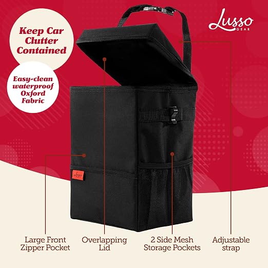 Car Trash Can, 3.5 Gallon Capacity, Black Color, Manual-Lift Opening Mechanism