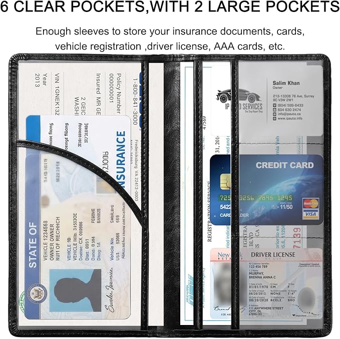 Premium Car Registration & Insurance Card Holder with Magnetic Shut, Vehicle Glove Box Car Organizer - For Documents, Cards, License (Cowhide Black)