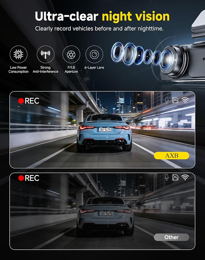 Dash Cam Front and Rear: 4K+2.5K Dashcam with 5G WiFi APP Control & 64GB Card - Dual Dash Camera for Cars with 24H Parking Mode Night Vision Loop Recording Emergency Lock (V3)