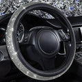 Diamond Black Leather Steering Wheel Cover, with Bling Crystal Rhinestones Universal Fit 14" 1/2-15" Crystal Glitter for Women Sparkle Girl Fit Suvs,Vans,Sedans,Cars,Trucks, White Diamond
