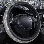 Diamond Black Leather Steering Wheel Cover, with Bling Crystal Rhinestones Universal Fit 14" 1/2-15" Crystal Glitter for Women Sparkle Girl Fit Suvs,Vans,Sedans,Cars,Trucks, White Diamond