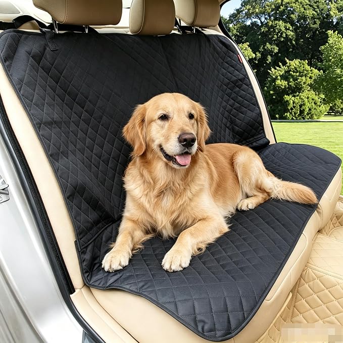 Dog Car Seat Cover, Back Seat Cover for Dogs Pet Car Seat Protector Waterproof Bench Car Seat Cover, Non-Slip Rear Seat Cover with 4 Safety Belt Openings for Safe Travel, Fits Cars Trucks SUVs