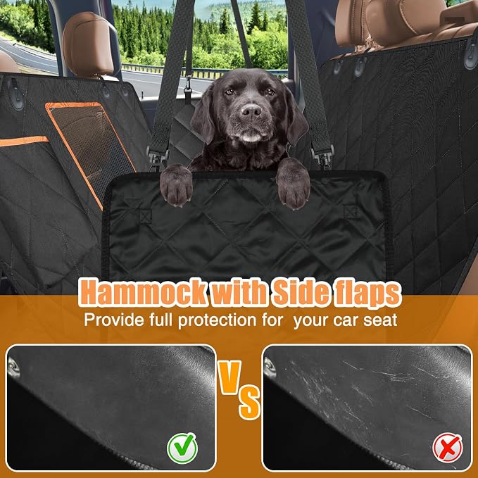 Dog Car Seat Cover XL, Heavy Duty Dog Seat Cover for Back Seat, 100% Waterproof Nonslip Hammock for Car with Side Flap, Scratch Proof Pet Back Seat Covers