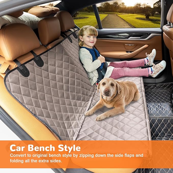 Dog Car Seat Cover for Pets 100% Waterproof Seat Cover Hammock 600D Heavy Duty Scratch Proof Nonslip Durable Soft Back Seat Covers for Cars Trucks and SUVs