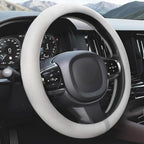 15 Inch Cooling Steering Wheel Cover for Women, Non-Slip Breathable Cooling Car Steering Wheel Cover with Upgraded Silicone Inner Ring Fits Round/D Shape, Warm in Winter Cool in Summer, White Gray