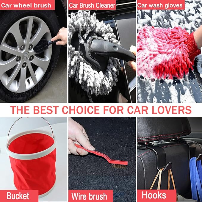 Car Wash Kit with Foam Gun, Car Cleaning, Car Wash Detailing Kit | Car Washing Kit High-Pressure Foam Spray Microfiber Collapsible Bucket Cleaning Detailing Brush Ideal for Home Car Detailing