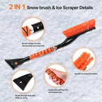 27" Heavy Duty Snow Brush and Ice Scraper | Scratch-Free Bristle Head & Detachable Scraper with Aluminum Body and Ergonomic Grip | Snow Removal Winter Car Accessories