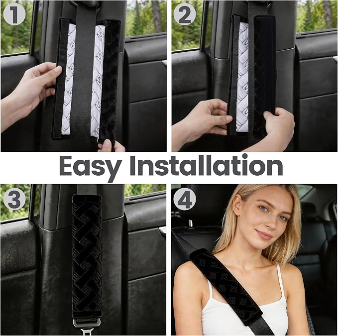 Soft Auto Seat Belt Cover Seatbelt Shoulder Pad Cushions 2 PCS for a More Comfortable Driving Universal Fit for All Cars and Backpack Black Braid Pattern