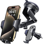 [True Military-Grade] Car Phone Holder [Upgraded Strongest Suction&Clip] Cell Phone Mount for Dashboard Windshield Vent Kit, Truck Cradle Stand for iPhone 17 Pro Max 16 15 14 Android,Ink Black