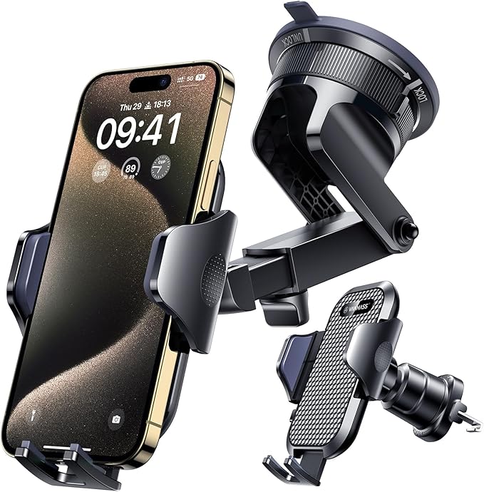 [True Military-Grade] Car Phone Holder [Upgraded Strongest Suction&Clip] Cell Phone Mount for Dashboard Windshield Vent Kit, Truck Cradle Stand for iPhone 17 Pro Max 16 15 14 Android,Ink Black