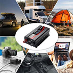 1000W Car Power Inverter DC 12V to 110V/120V AC Converter with LCD Display 2 AC Outlets, 3.0A USB and Type-C Car Inverter for RV Camping Laptop Truck Vehicle