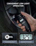 Digital Tire Pressure Gauge Calibrated to ANSI B40.7 +/-1PSI, Accurate in 0.1 Increments, Tire Repair Tools 4 Pressure Measurements for Car Truck with Backlight LCD, Black