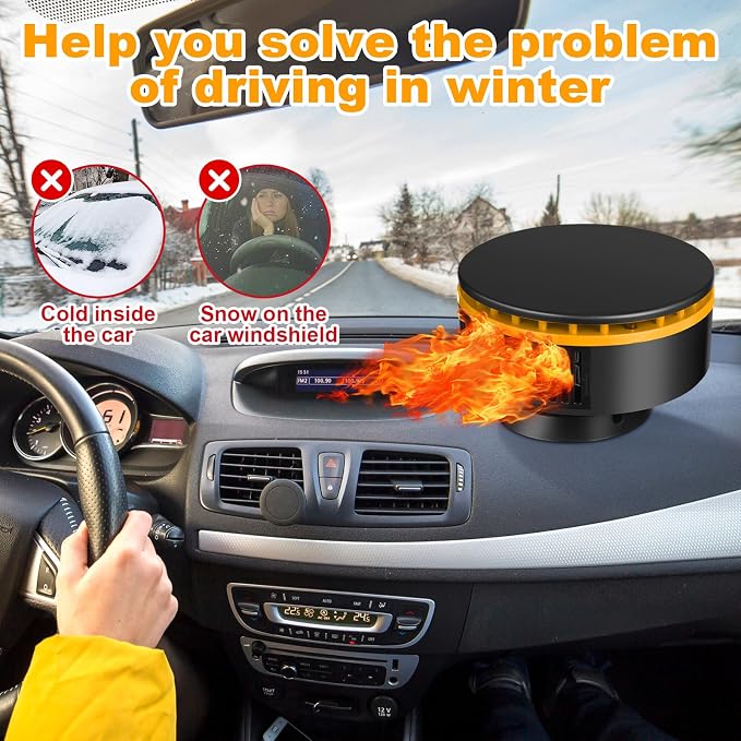 3 Pcs Portable Car Heater 12v Vehicle Heaters 2 in 1 150w Plug in Cigarette Lighter Windscreen Defogger Defroster 360° Fast Heating Cooling Fan Air Circulator for Winter Suv Rv(Yellow)