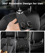 Car Hooks for Headrest, 4PCS Car Purse Hooks Luxurious Leather 100% Metal Car Hangers for Seat Multifunctional Car Bag Hook Car Seat Back Storage Hook Accessories (Black)