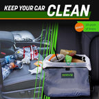 Car Trash Can - Collapsible, Leakproof Garbage Bin with Adjustable Strap and 20 Trash Bags - Car & Truck Accessories for Men and Women - Grey with Lid