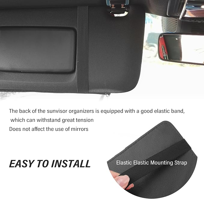 Car Visor Organizer with Sunglass Holder,Multi-Functional Car Sun Visor Organizer with Zipper for Cards,Money,Tickets,Leather Interior Accessories (Black)