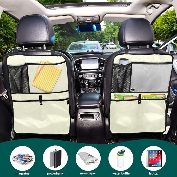 Light Yellow Seat Back Protector Car Kick Mats with Pockets Protector, 2 Pack Car Seat Protector for Child Car Seat