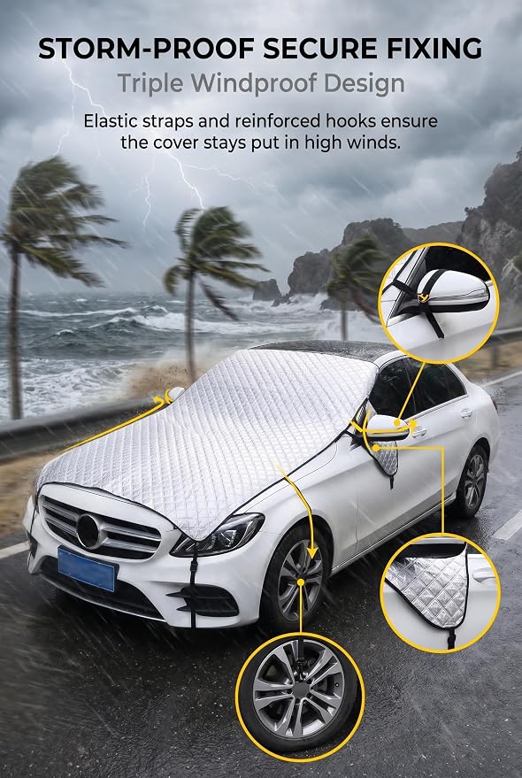 Half Car Cover, Windshield Cover for Ice and Snow, Aluminum Heat Block Foil Hood Covers, Universal Hail Protector Sunshade Automotive Covers