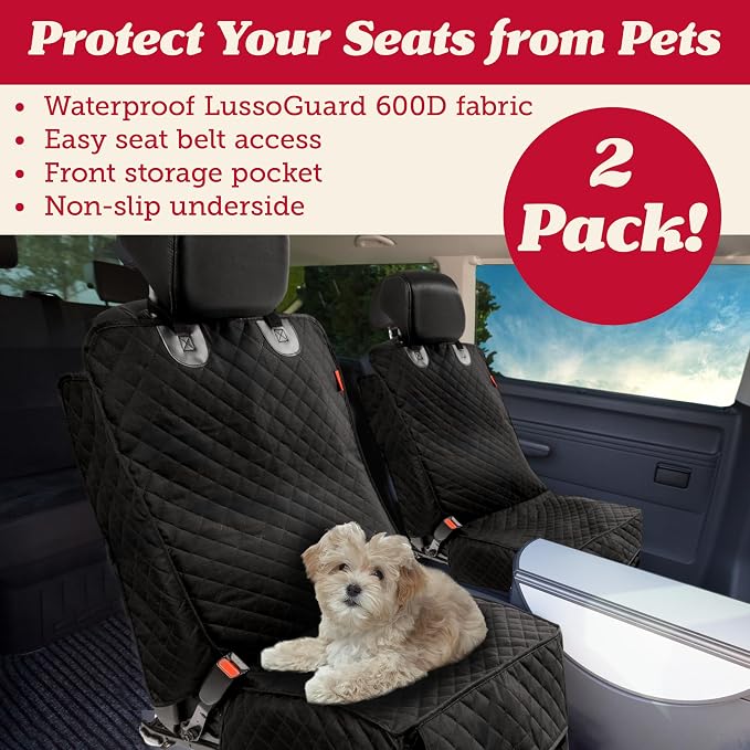 Dog Car Seat Cover for Front Seat (2 Pack) - 100% Waterproof, Nonslip - Full Protection for Passenger Chair, Captain Chairs - Rear Seat Protector for Dogs - Fits Cars, Trucks, SUVs