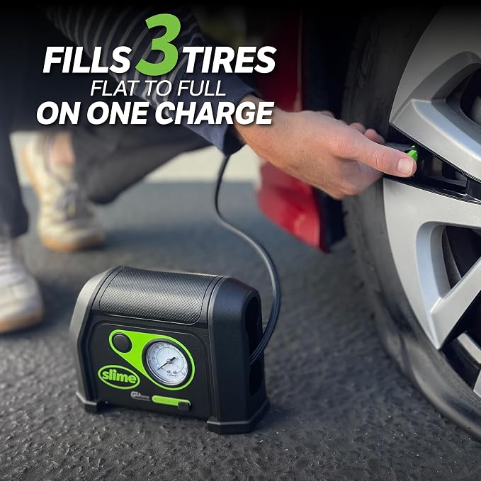 40084 Tire Inflator, Cordless, Portable Air Compressor Pump, Lithium Ion Battery and LED Light, Rechargeable, 8 min Inflation